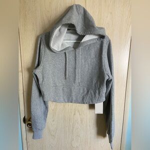 HALARA Grey Cropped Hoodie Drawstring Sweatshirt SZ XL Runs Small NWT